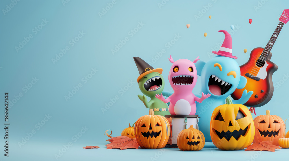 A group of cartoon characters sitting on top of pumpkins A group of cartoon characters sitting on top of pumpkins