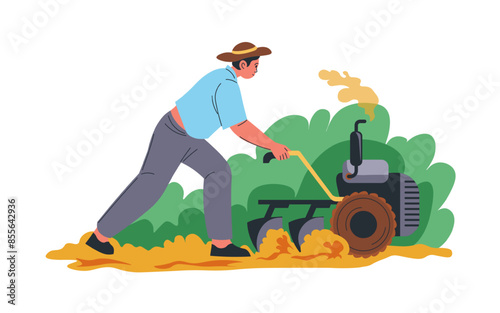 Farmer Plowing Field Illustration vector