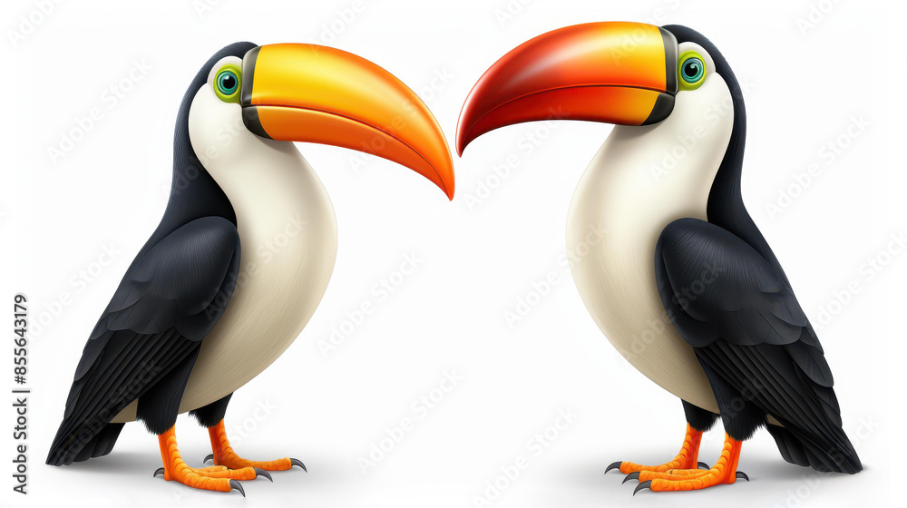 Naklejka premium Meet a charming cartoon toucan with vibrant colors and an inquisitive gaze, sure to brighten up any setting.