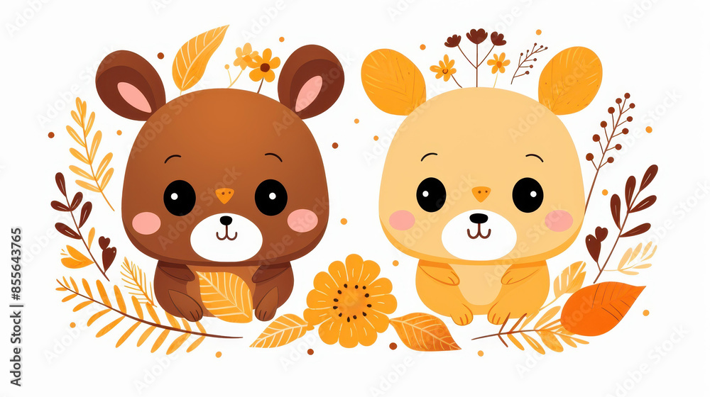 Obraz premium Charming illustration of two rabbits in a whimsical setting, perfect for childrens books and decor.