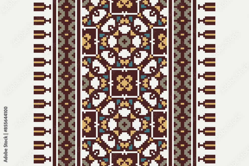 Beautiful traditional ethnic motifs ikat geometric fabric pattern cross stitch.Ikat embroidery Ethnic oriental Pixel.Abstract,vector,illustration. Texture,scarf,decoration,wallpaper,curtain,sarong.