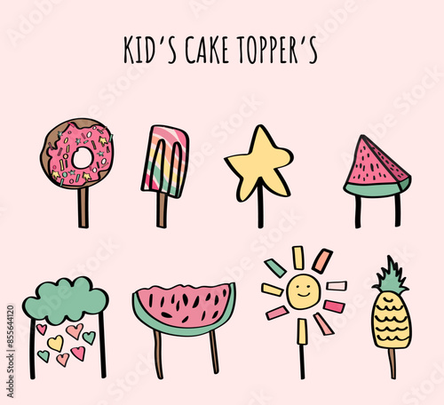 Set of kids' cupcake toppers. Cute cake toppers for kids birthday parties.