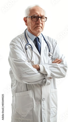 Mature doctor standing upright while waiting for his team 