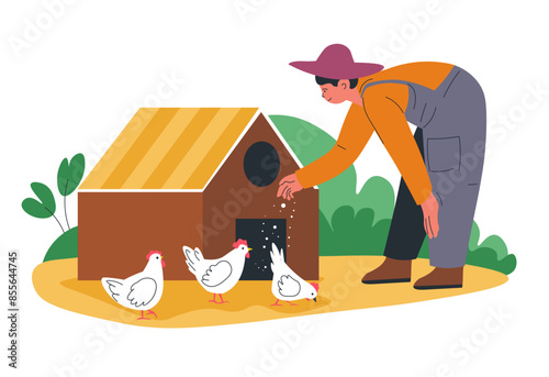 Farmer Feeding Chickens Illustration vector