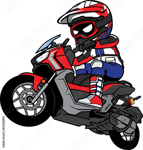 Motocross Rider Motorcycle Jump Cartoon style