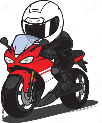 Rider Get Ready Start Race Motorcycle Cartoon