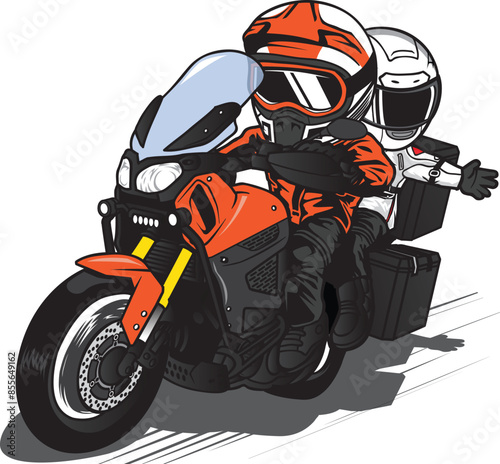 Lover Biker Touring motorcycle Trip cartoon vector