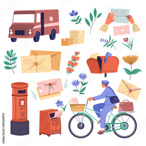 Postal Delivery Illustration Set vector