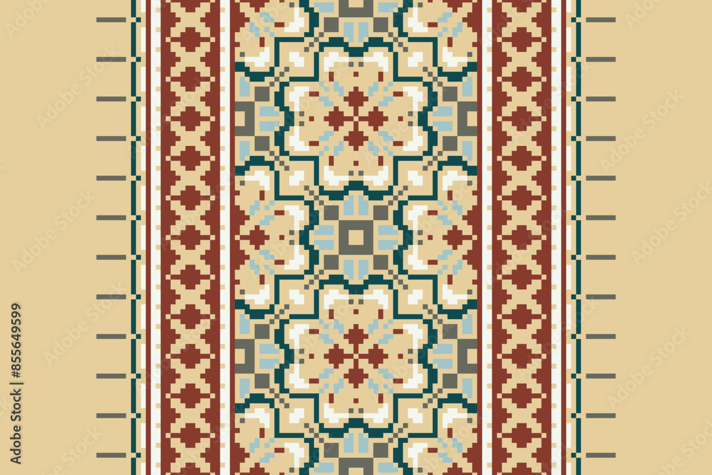 Beautiful traditional ethnic motifs ikat geometric fabric pattern cross stitch.Ikat embroidery Ethnic oriental Pixel.Abstract,vector,illustration. Texture,scarf,decoration,wallpaper,curtain,sarong. Beautiful traditional ethnic motifs ikat geometric fabric pattern cross stitch.Ikat embroidery Ethnic oriental Pixel.Abstract,vector,illustration. Texture,scarf,decoration,wallpaper,curtain,sarong.