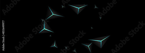 Onyx Polygon Background Black Vector. Dark Triangle Effect. Prism Modern Backdrop. Jet Black Light Texture.