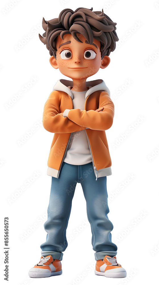 [Transparent Background PNG]A 3D rendering of a boy in a casual outfit