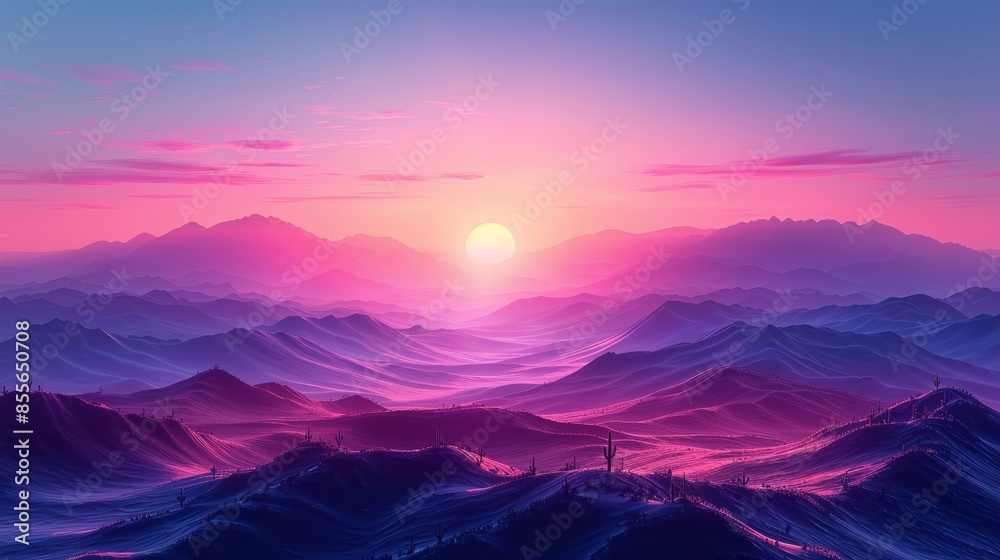 Serene purple mountain landscape at sunrise with misty layers and vibrant sky hues; a tranquil and majestic natural scene. Serene purple mountain landscape at sunrise with misty layers and vibrant sky hues; a tranquil and majestic natural scene.