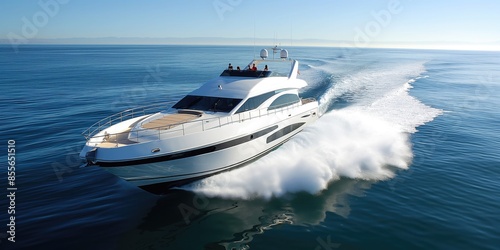 Luxury speed boat cruising on the ocean. Yacht on the sea photo