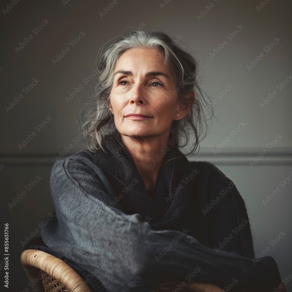 Portrait of a mature woman sitting on the chair posing thoughtful Portrait of a mature woman sitting on the chair posing thoughtful