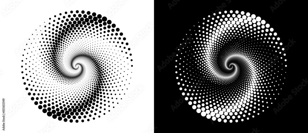 Circle abstract background with dynamic halftone dots in spiral. Yin ...