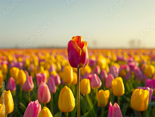 Regal Tulip in Autumn with a Crimson Bloom in a Meadow: A Seasonal Botanical Art
