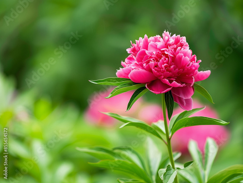 Regal Peony in Late Spring with a Magenta Bloom in a Meadow Setting