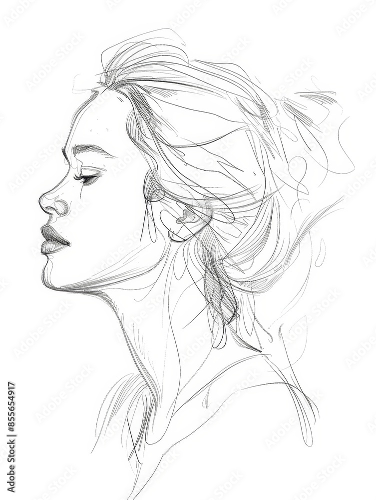 A woman with a smile on her face is drawing a picture of herself A woman with a smile on her face is drawing a picture of herself