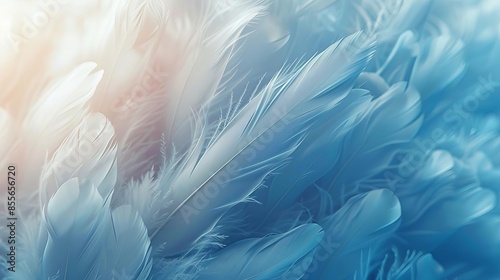 Abstract background with soft feathers in blue and white colors Closeup of fluffy feather texture Abstract wallpaper