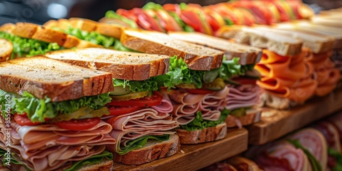 Close Up of a Stack of Delicious Ham Sandwiches