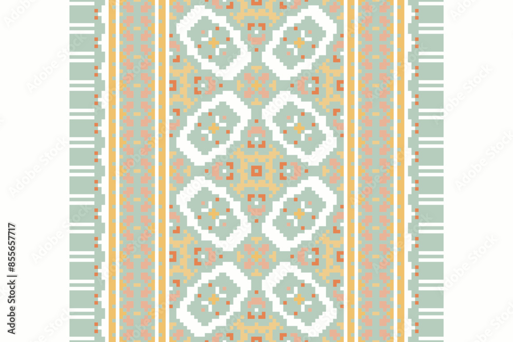 Traditional ethnic motifs ikat geometric fabric pattern cross stitch.Ikat embroidery Ethnic oriental Pixel navy blue background. Abstract,vector,illustration. Texture,scarf,decoration,wallpaper. Traditional ethnic motifs ikat geometric fabric pattern cross stitch.Ikat embroidery Ethnic oriental Pixel navy blue background. Abstract,vector,illustration. Texture,scarf,decoration,wallpaper.