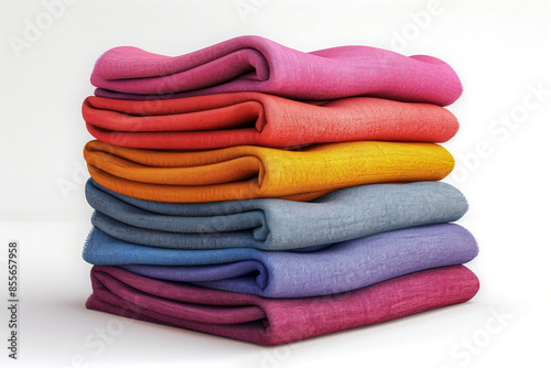 Close-up of a neatly folded stack of colorful textured fabrics in various shades, ideal for sewing, crafting, and design projects..