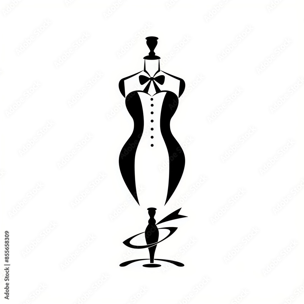 Stylized black and white sewing logo, fashion design, sewing studio Stylized black and white sewing logo, fashion design, sewing studio