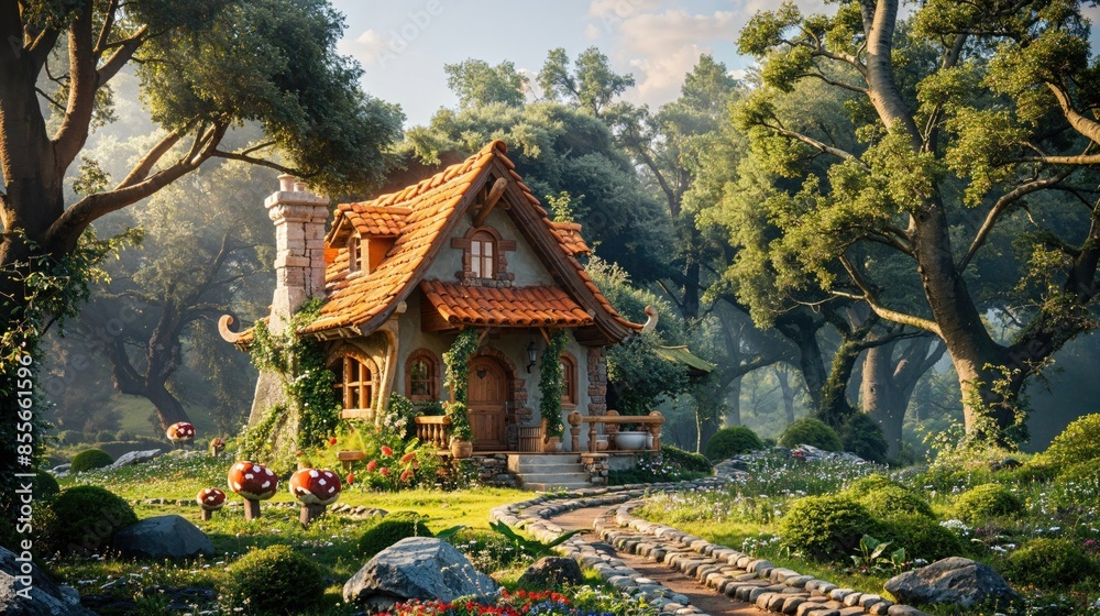 Beautiful Three-Dimensional House in Nature - Enchanting Garden and Scenic View Beautiful Three-Dimensional House in Nature - Enchanting Garden and Scenic View