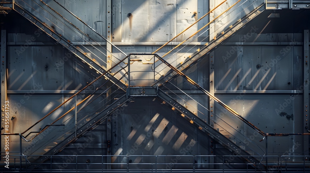 Obraz premium Ascending to New Heights:A Towering Industrial Staircase in Modernist Architectural Splendor