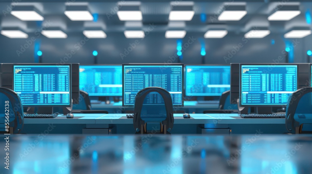 Obraz premium person using computers at desk with business data displayed