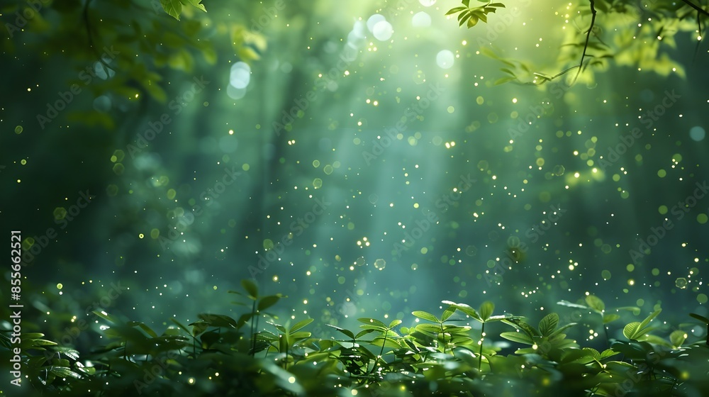 Mystical Glowing Forest with Blurred Foliage and Soft Lighting