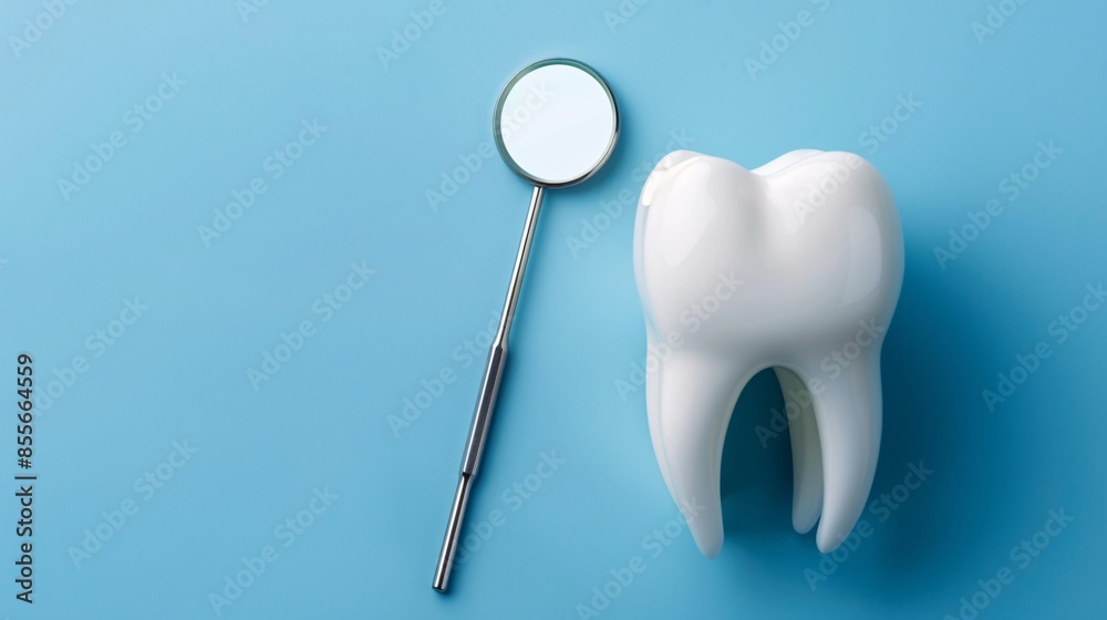 a tooth model next to a mirror a tooth model next to a mirror