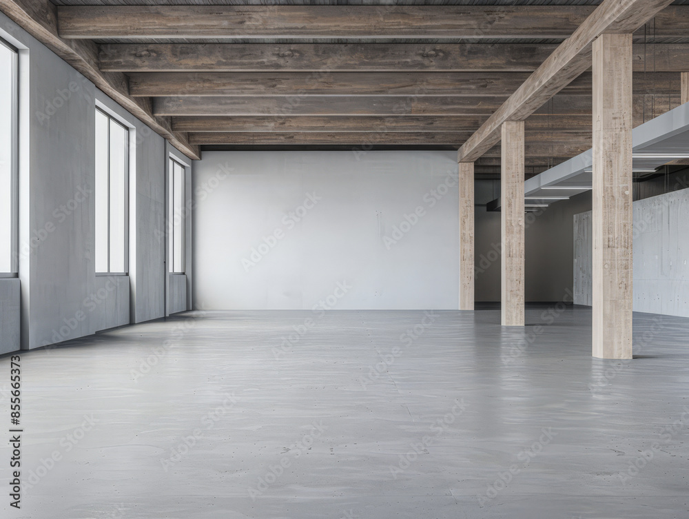 Empty warehouse storage space in grey neutral tones with copy space. Commercial Real Estate concept image. Empty warehouse storage space in grey neutral tones with copy space. Commercial Real Estate concept image.