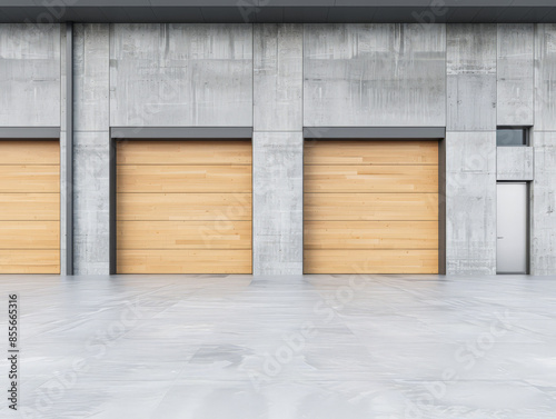 Empty warehouse storage space in grey neutral tones with copy space. Commercial Real Estate concept image. © JuanM