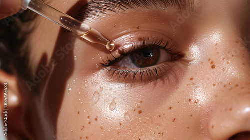 a person dripping a drop of liquid into the eye photo