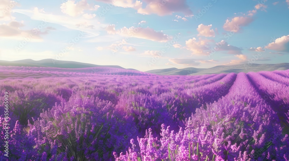 Obraz premium Expansive lavender field under a pastel sky