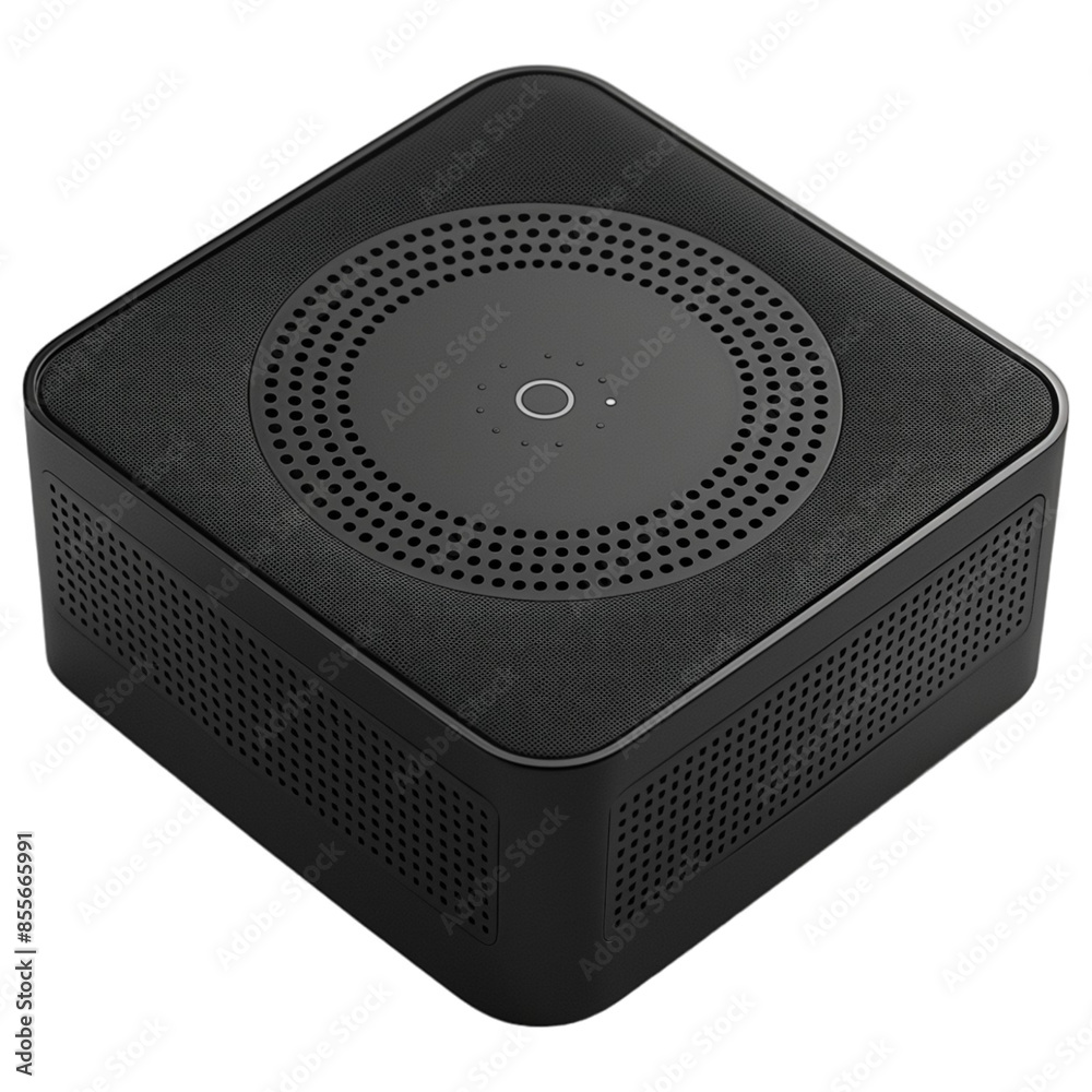 Fototapeta premium Black Smart Speaker with Open Lid on Transparent Background