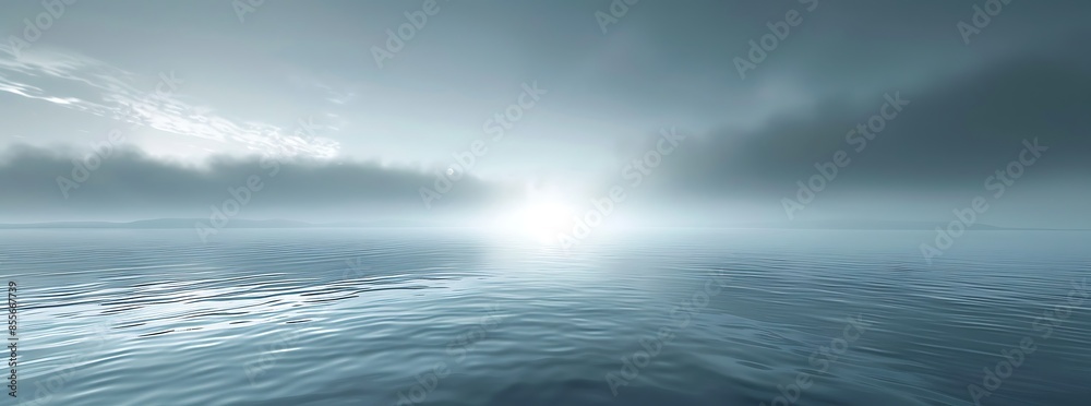 Wisps of morning fog dance above the tranquil surface of the sea, illuminated by the gentle rays of dawn Wisps of morning fog dance above the tranquil surface of the sea, illuminated by the gentle rays of dawn
