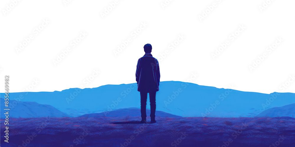 Obraz premium PNG A man standing silhouette outdoors nature.