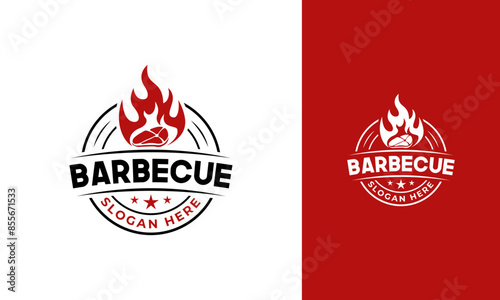 Barbecue logo design. Steak symbol with meat and fire concept