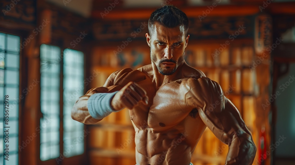 Muscular Martial Practicing Discipline and Technique in Dojo Muscular Martial Practicing Discipline and Technique in Dojo