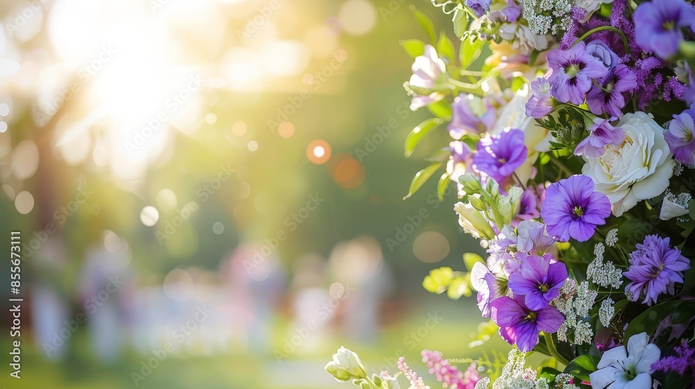 Elegant Outdoor Wedding Ceremony with Floral Arch and Guests Elegant Outdoor Wedding Ceremony with Floral Arch and Guests