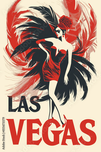 LAS VEGAS title with abstract showgirl feathered costume.