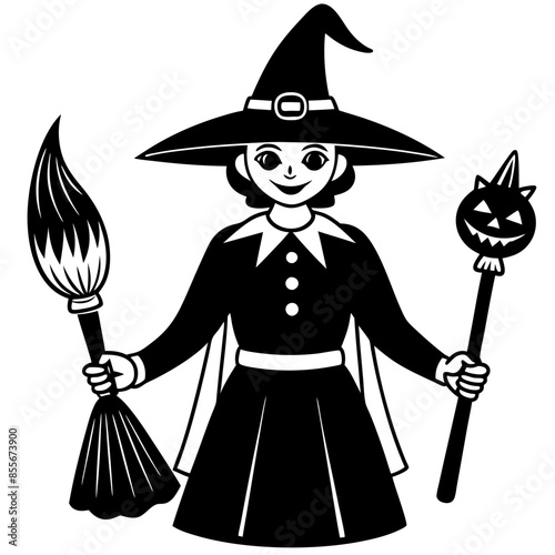 halloween witch with broom