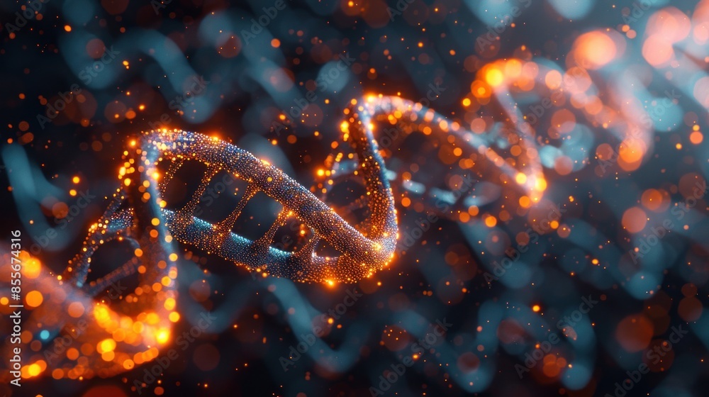 Detailed 3D rendering of DNA helices in a high-tech laboratory environment Detailed 3D rendering of DNA helices in a high-tech laboratory environment