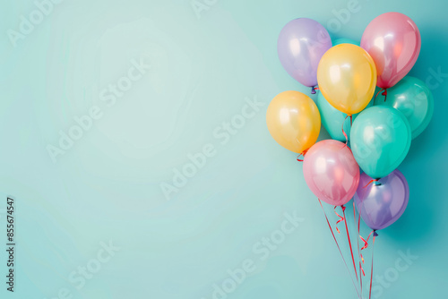 Wallpaper Mural bright colorful festive balloons on a blue background. Colored balls as a decor. A place for the text. Torontodigital.ca