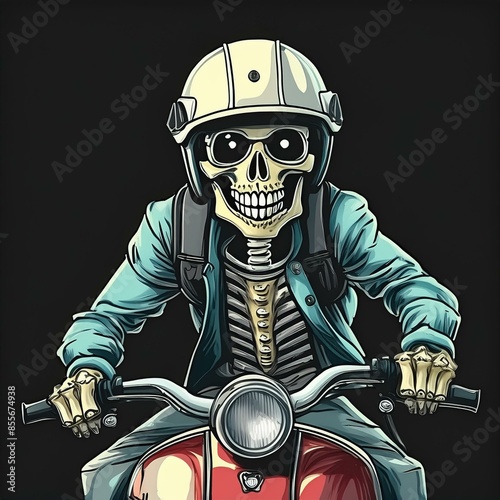 Illustration of a skull riding a motorcycle