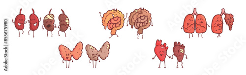 Healthy and Sick Human Organ in Good and Bad Condition Vector Set