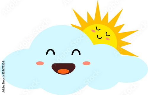 Sun and cloud cartoon smile.