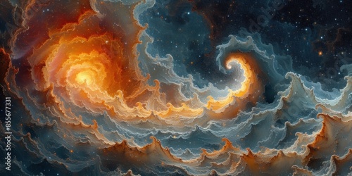 Majestic Spiral Galaxy Illuminated Against the Cosmic Backdrop of Stars and Nebulae